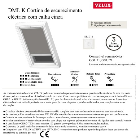 DML K Cortina de escurecimento eléctrica com calhas cinza