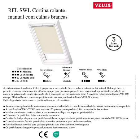 RFL SWL Cortina rolante translúcida com calhas brancas