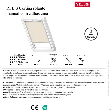 RFL S Cortina rolante translúcida com calhas cinza