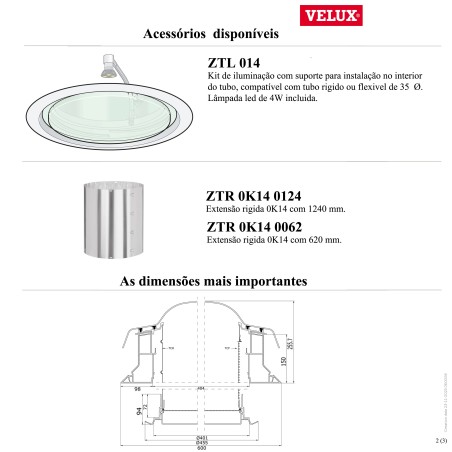 TCR 0K14 - Túnel de luz rigido VELUX para cobertura plana - Ø 350mm