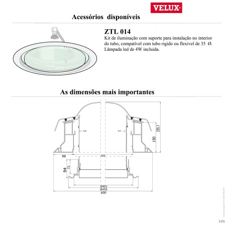 TCF 0K14 - Túnel de luz flexível VELUX para cobertura plana - Ø 350mm