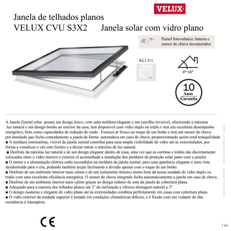 CVU S3X2 Janela solar com vidro plano