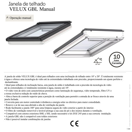 GBL Janela basculante manual de baixa inclinação